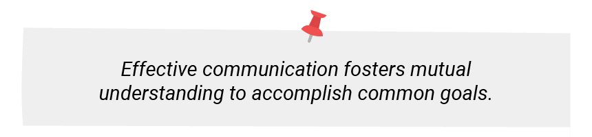 Text quote on communication importance with a red pushpin graphic on top.