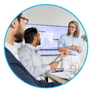 Leaders in a meeting discussing resource management